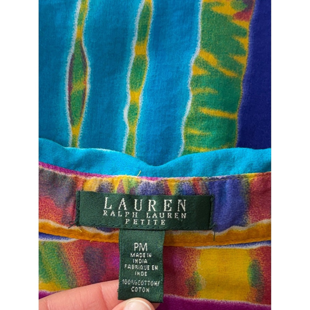 VTG Y2K Lauren Ralph Lauren Tie Dye Button Down Shirt Boho Colorful Hippie PM - Picture 5 of 8